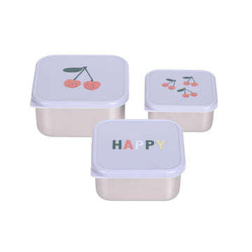 Snackdoosjes stainless steel - set van 3 - Happy Fruits - Cherry